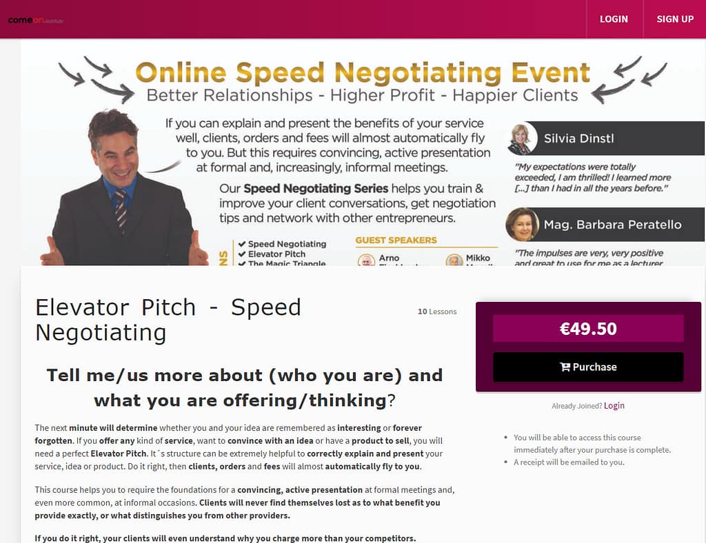 Speed Negotiating Elevator Pitch Online Course